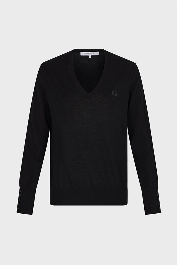 JULIETTE BLACK FINE WOOL VNECK SWEATER