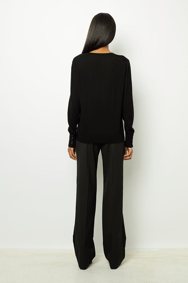 JULIETTE BLACK FINE WOOL VNECK SWEATER