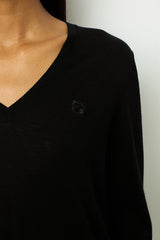 JULIETTE BLACK FINE WOOL VNECK SWEATER