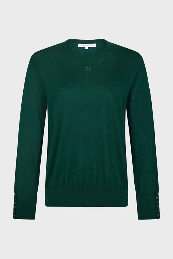 JADE GREEN FINE WOOL ROUND NECK SWEATER