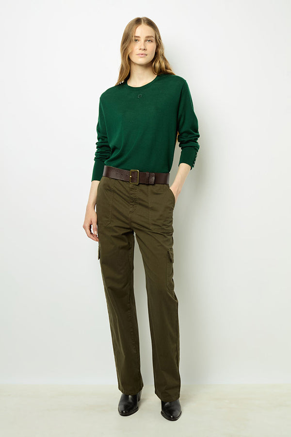 JULIETTE GREEN FINE WOOL VNECK SWEATER