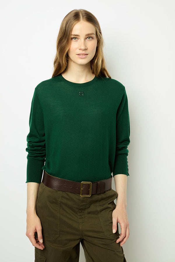 JULIETTE GREEN FINE WOOL VNECK SWEATER