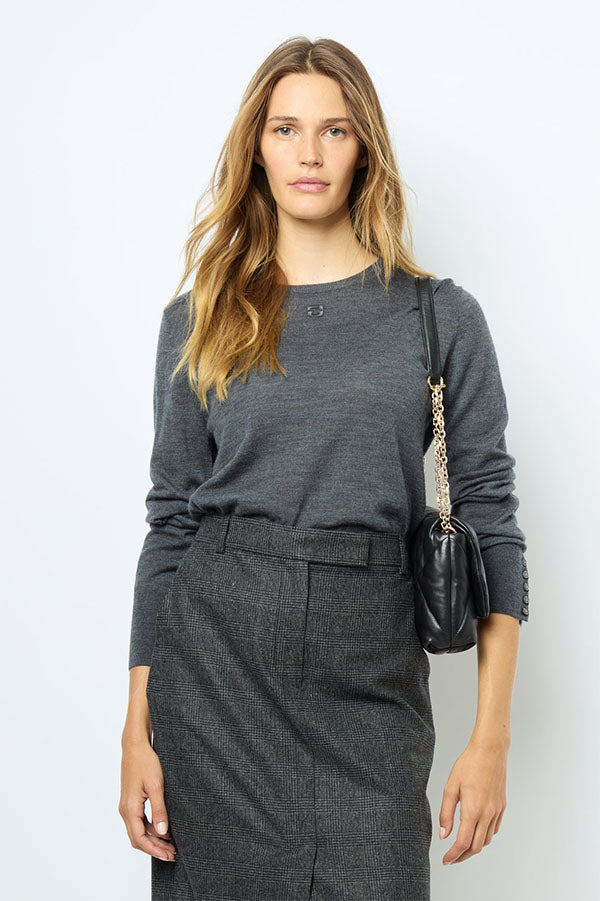 JADE GREY FINE WOOL ROUND NECK SWEATER