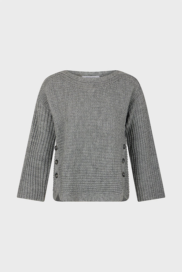 JOLINE GREY BUTTON BOAT NECK SWEATER