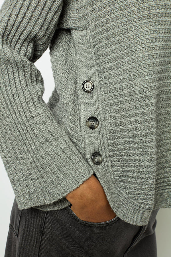 JOLINE GREY BUTTON BOAT NECK SWEATER