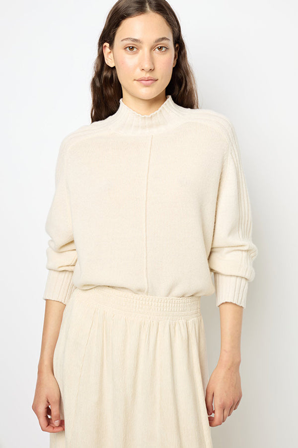 JAINA ECRU WOOL STAND UP COLLAR SWEATER