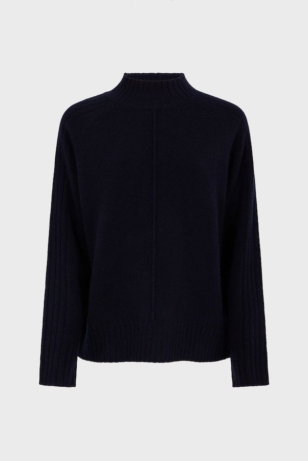 JAINA INDIGO WOOL STAND UP COLLAR SWEATER