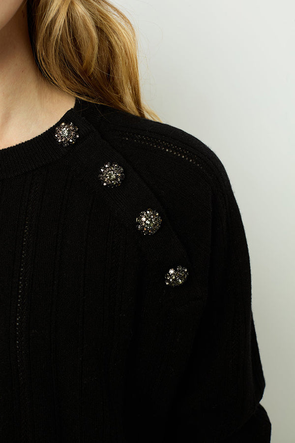 JOSETTE RHINESTONE FINE WOOL SWEATER