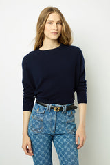 JAZMINE BLUE LOOSE CASHMERE ROUND NECK SWEATER