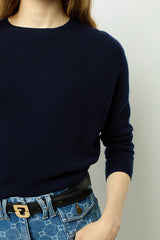 JAZMINE BLUE LOOSE CASHMERE ROUND NECK SWEATER