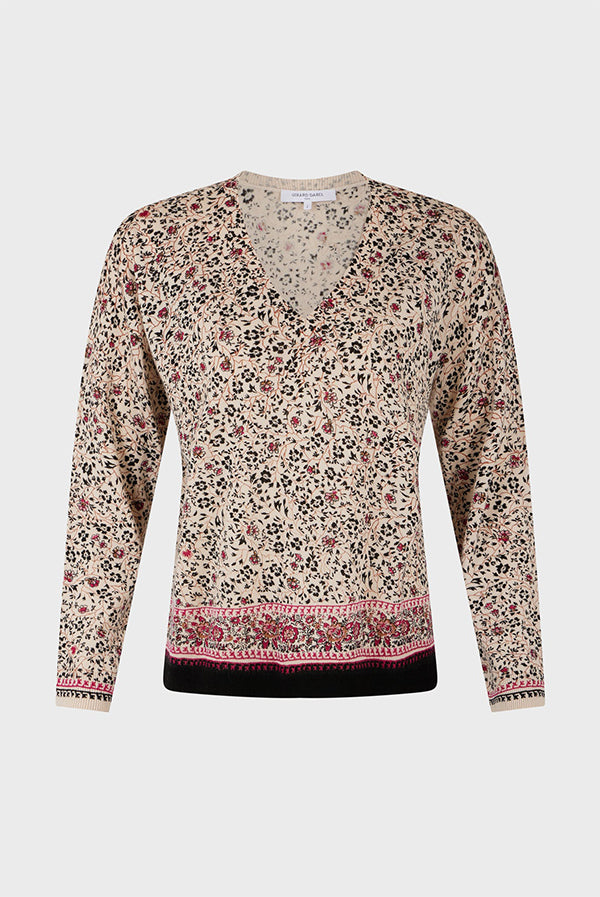 JOSIANE FINE WOOL PRINT VNECK SWEATER