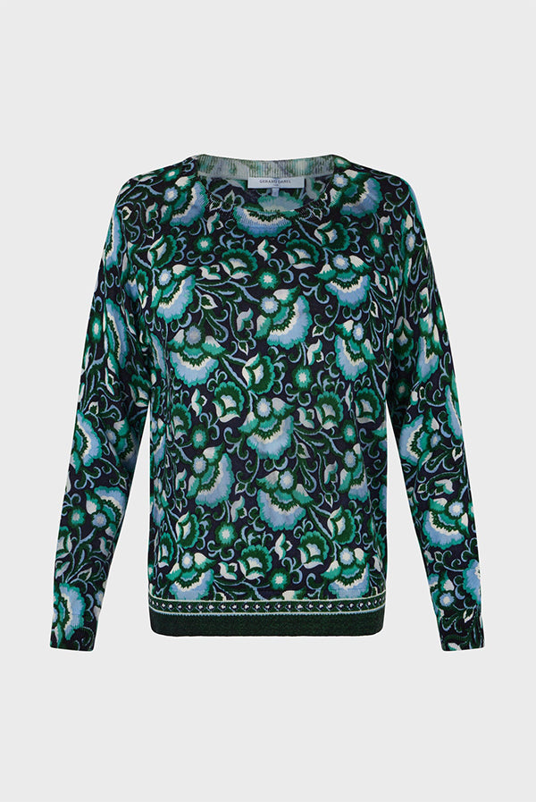 JOANA FINE WOOL ROUND NECK PRINT SWEATER