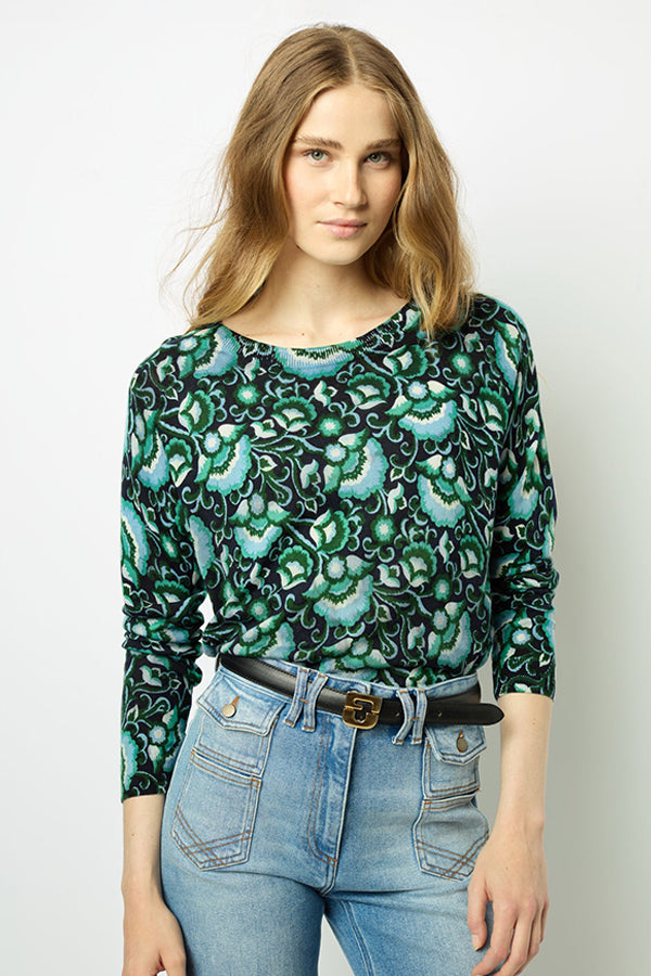 JOANA FINE WOOL ROUND NECK PRINT SWEATER