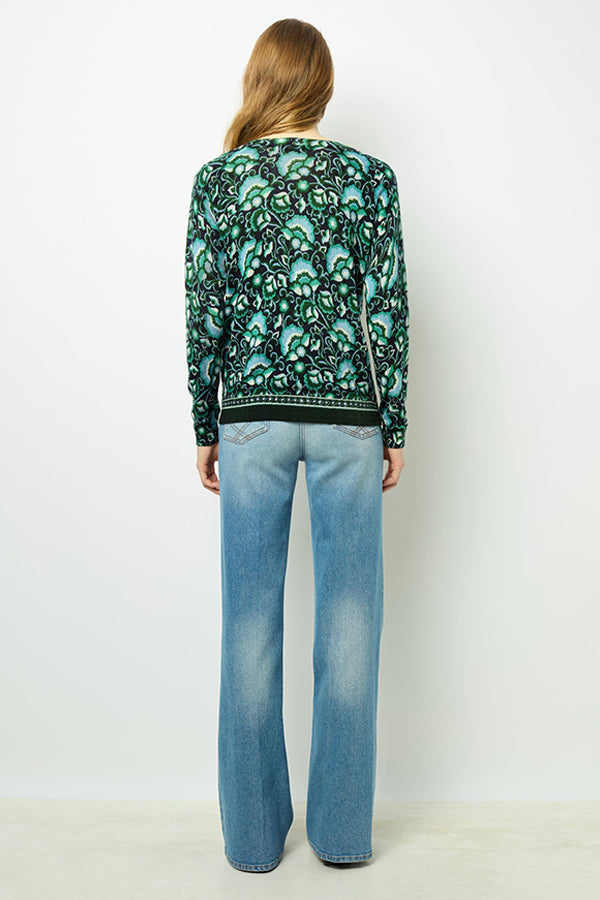 JOANA FINE WOOL ROUND NECK PRINT SWEATER