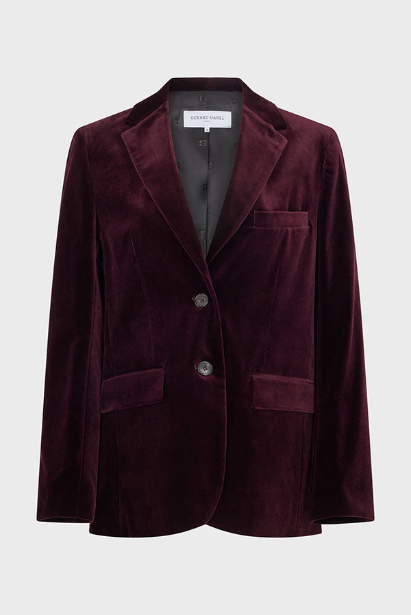 MAEVA BURGUNDY VELVET STRAIGHT BLAZER