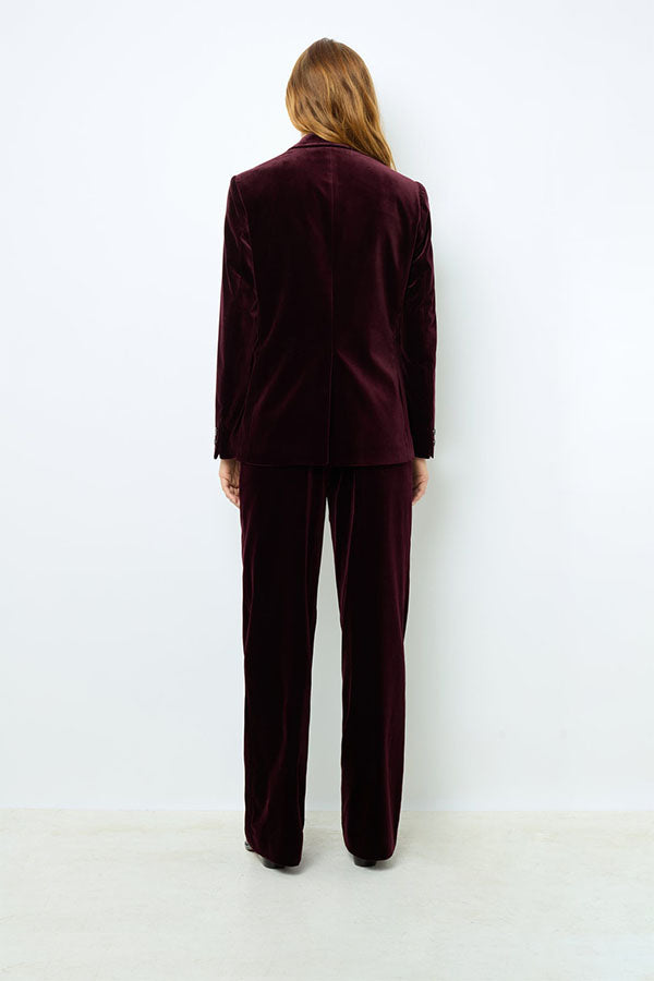 MAEVA BURGUNDY VELVET STRAIGHT BLAZER