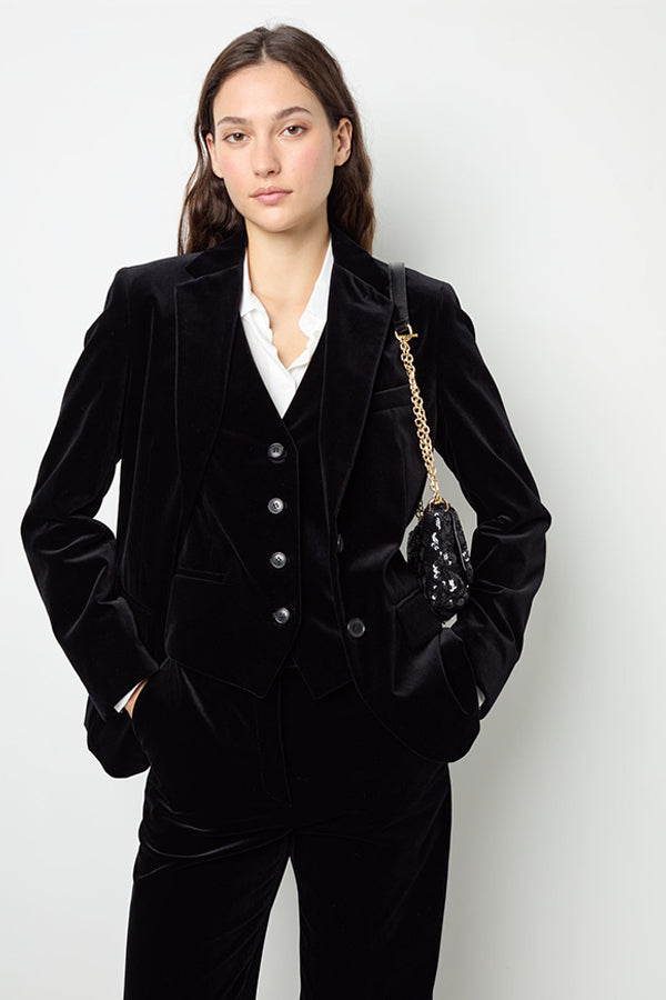 MAEVA BLACK VELVET STRAIGHT BLAZER