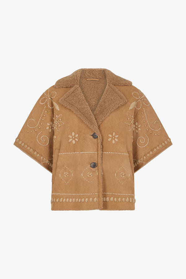 LYSIANNA EMBROIDERED SHEARLING SHORT JACKET