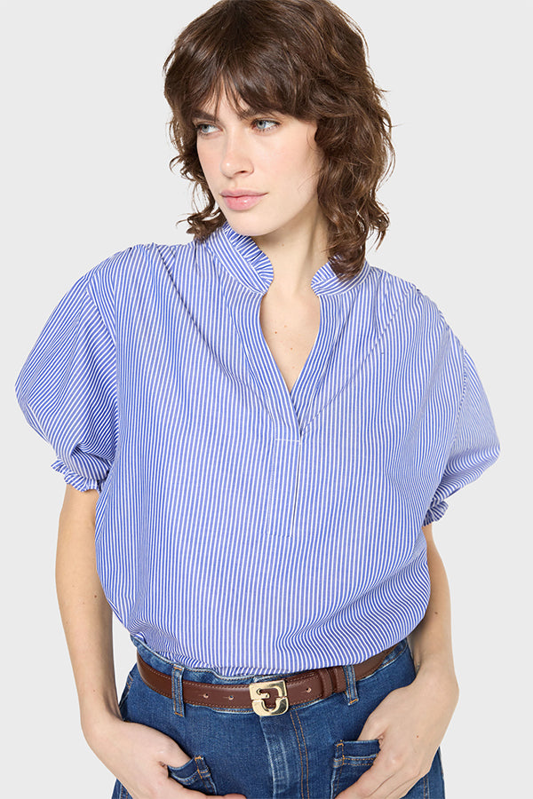 ULIANE RUFFLED STRIPED POPLIN BLOUSE