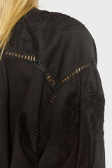 UCILLE BLACK EMBROIDERED COTTON VOILE SHIRT