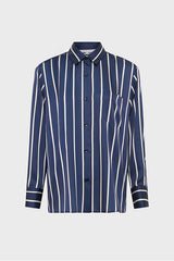 UDELIA NAVY STRIPED SATIN FEEL SHIRT