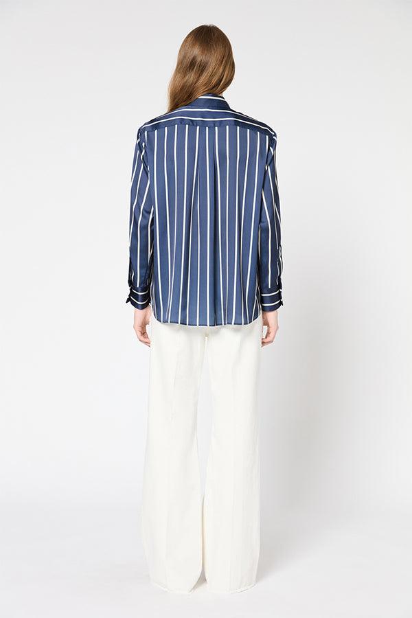 UDELIA NAVY STRIPED SATIN FEEL SHIRT