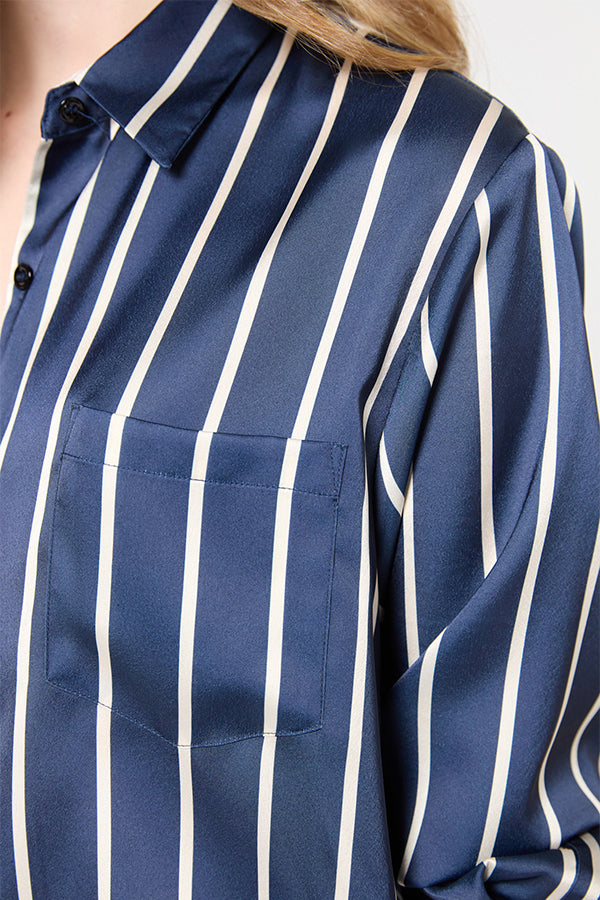 UDELIA NAVY STRIPED SATIN FEEL SHIRT