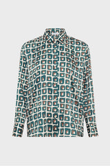 UMAYA GREEN GEOMETRIC PRINT SHINY SHIRT