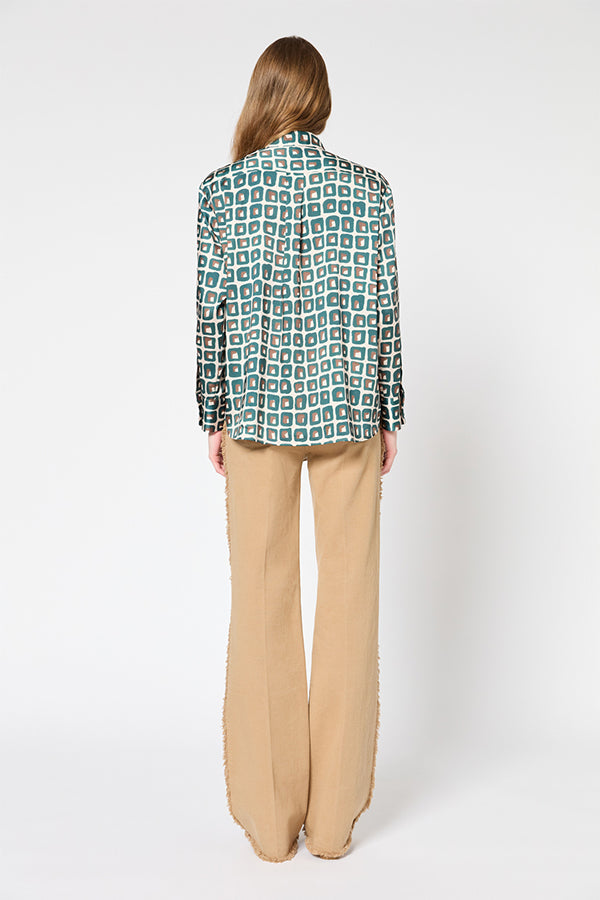 UMAYA GREEN GEOMETRIC PRINT SHINY SHIRT