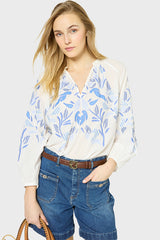 UTESA WHITE PATCHWORK COTTON VOILE BLOUSE