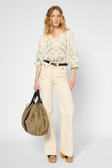 UTESA KHAKI PATCHWORK COTTON VOILE BLOUSE