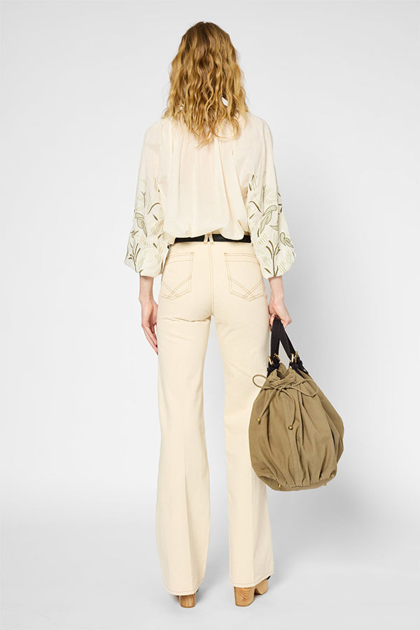 UTESA KHAKI PATCHWORK COTTON VOILE BLOUSE