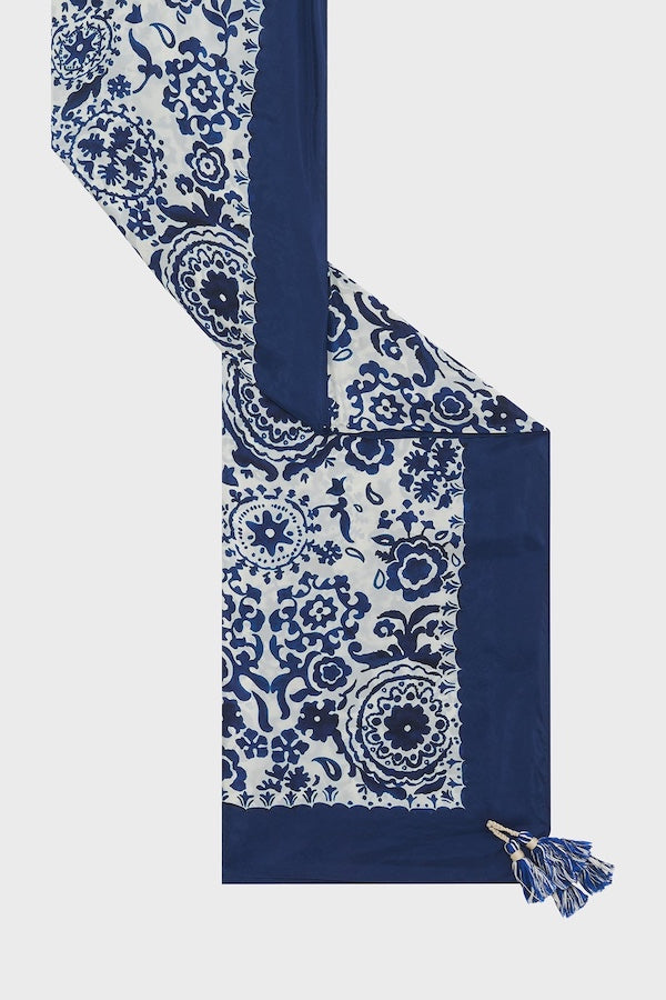 ORPHEE INDIGO SILK PRINTED LARGE SQUARE SCARF