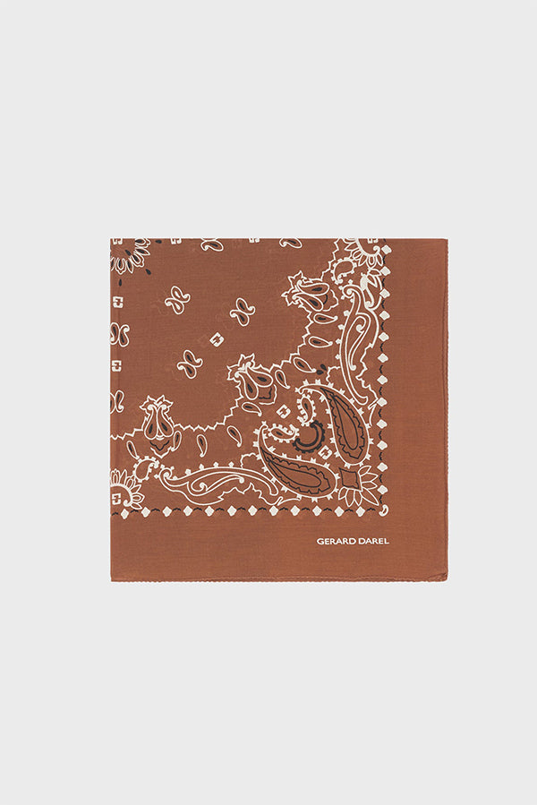 OMAYA BROWN BANDANA STYLE COTTON SCARF