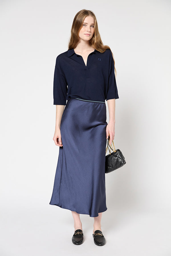 VESANIE NAVY MAXI SATIN SKIRT