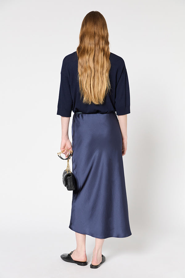 VESANIE NAVY MAXI SATIN SKIRT