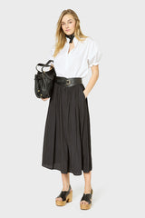 VANINA BLACK PLEATED SATIN SKIRT