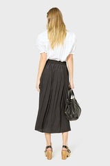 VANINA BLACK PLEATED SATIN SKIRT