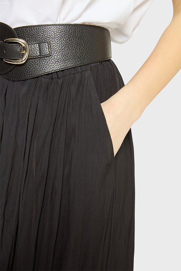 VANINA BLACK PLEATED SATIN SKIRT