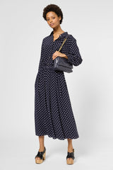 VANYA NAVY POLKA DOT PLEATED SKIRT