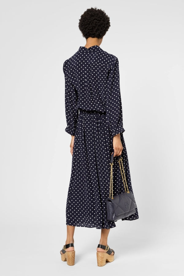 VANYA NAVY POLKA DOT PLEATED SKIRT