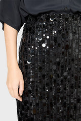 VELLIA BLACK SEQUINED VOILE STRAIGHT SKIRT