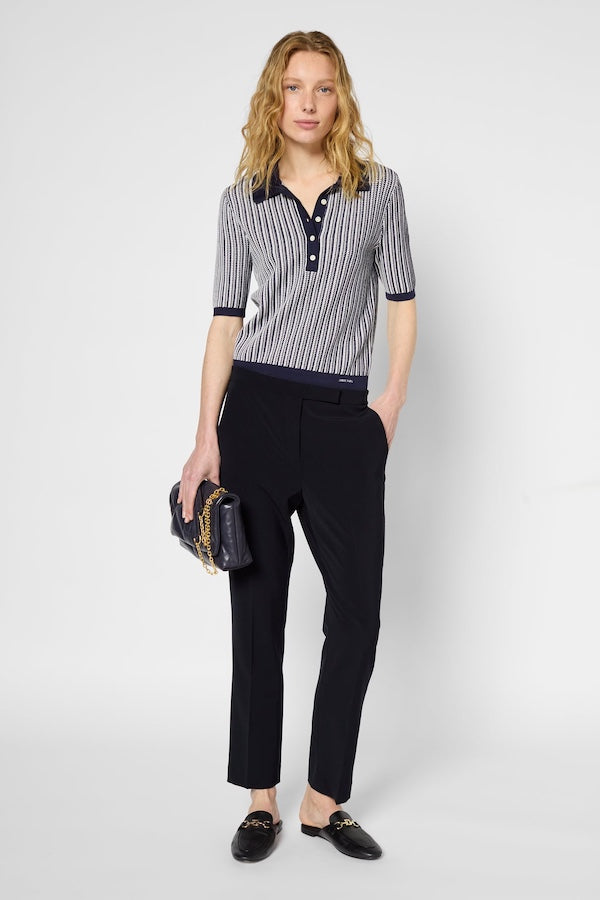 LIANA NAVY ELASTICATED BACK STRAIGHT TROUSERS