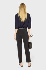 LIANA NAVY ELASTICATED BACK STRAIGHT TROUSERS