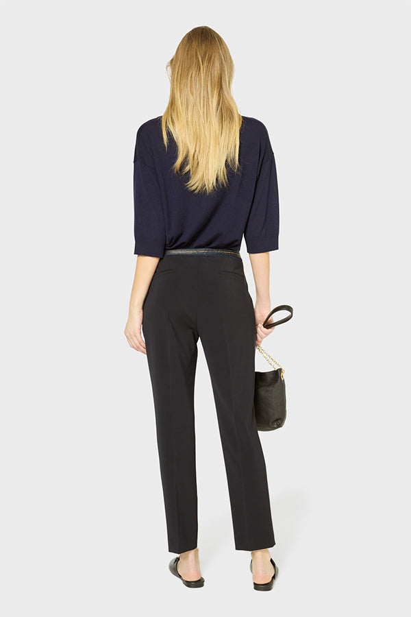 LIANA BLACK ELASTICATED BACK STRAIGHT TROUSERS
