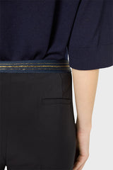 LIANA NAVY ELASTICATED BACK STRAIGHT TROUSERS