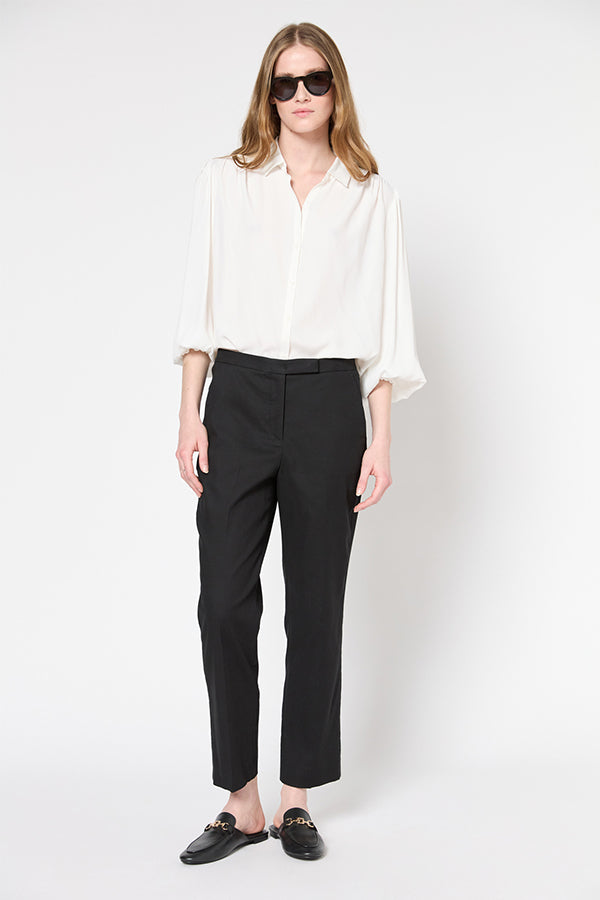 LOUISE BLACK ELASTICATED BACK STRAIGHT TROUSERS