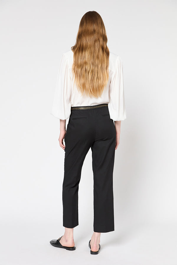 LOUISE BLACK ELASTICATED BACK STRAIGHT TROUSERS