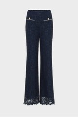 LOUNA NAVY WIDE-LEG LACE TROUSERS