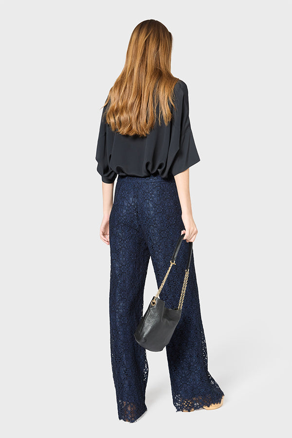 LOUNA NAVY WIDE-LEG LACE TROUSERS